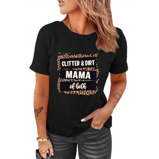 Black Letters Print Rolled Sleeve T-shirt