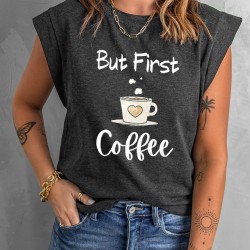 Gray But First Coffee Graphic Cap Sleeve Tee