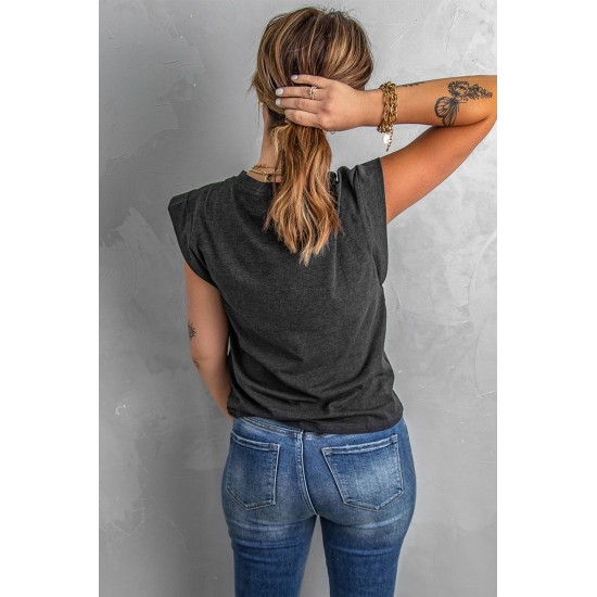 Gray But First Coffee Graphic Cap Sleeve Tee