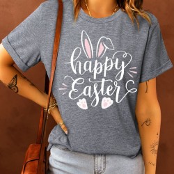 Gray Casual Letter Bunny Print Short Sleeve T Shirt