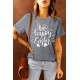 Gray Casual Letter Bunny Print Short Sleeve T Shirt