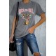 Gray ROCK AND ROLL Guitar Print Short Sleeve Graphic Tee