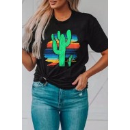 Black Cactus Serape Printed T Shirt