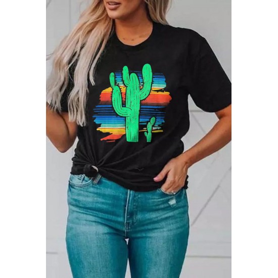 Black Cactus Serape Printed T Shirt