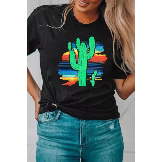 Black Cactus Serape Printed T Shirt