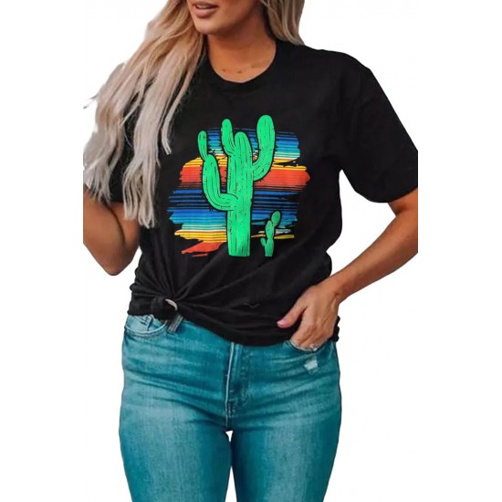 Black Cactus Serape Printed T Shirt