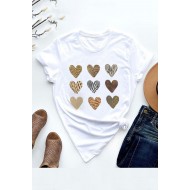 White Heart-shaped Animal Print Short Sleeve Graphic Tee