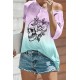 Purple Skull & Floral Print Ombre T Shirt