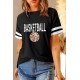 Black BASKETBALL Leopard Graphic Print Striped Short Sleeve T Shirt