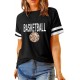 Black BASKETBALL Leopard Graphic Print Striped Short Sleeve T Shirt