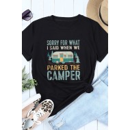 Black CAMPER Letter Car Graphic Print Short Sleeve Tee