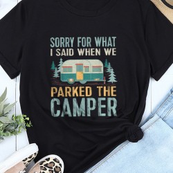 Black CAMPER Letter Car Graphic Print Short Sleeve Tee