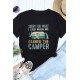 Black CAMPER Letter Car Graphic Print Short Sleeve Tee