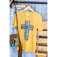 Yellow Western Cross Graphic Print Short Sleeve T Shirt