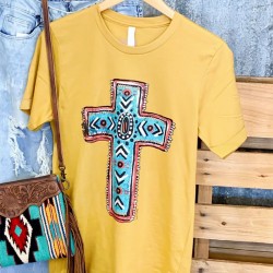 Yellow Western Cross Graphic Print Short Sleeve T Shirt