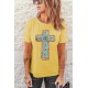 Yellow Western Cross Graphic Print Short Sleeve T Shirt