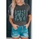 Gray PRAY Leopard Print Round Neck Short Sleeve T Shirt