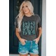 Gray PRAY Leopard Print Round Neck Short Sleeve T Shirt