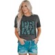 Gray PRAY Leopard Print Round Neck Short Sleeve T Shirt