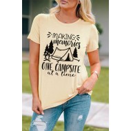 Apricot One Campsite Letter Graphic Print Short Sleeve T Shirt