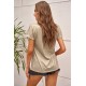 Khaki Letter Print Folded Sleeve T-shirt