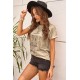 Khaki Letter Print Folded Sleeve T-shirt