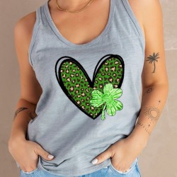 Gray Leopard Clover Heart Print Sleeveless Top