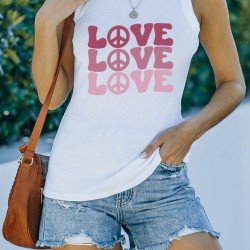 White Casual Love Letter Colorblock Tank Top