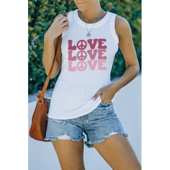 White Casual Love Letter Colorblock Tank Top