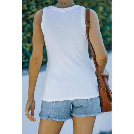 White Casual Love Letter Colorblock Tank Top