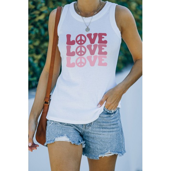 White Casual Love Letter Colorblock Tank Top