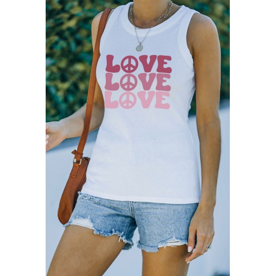 White Casual Love Letter Colorblock Tank Top