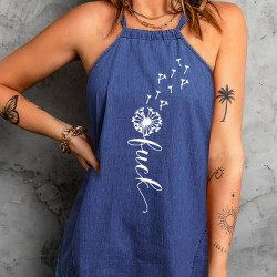 Blue Dandelion Luck Halterneck Denim Tank Top