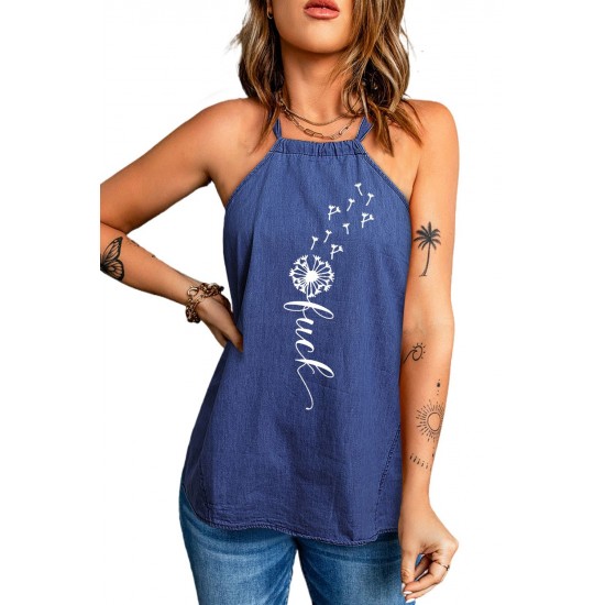 Blue Dandelion Luck Halterneck Denim Tank Top