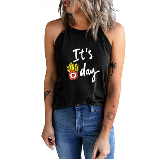 Black It's French Fry Day Funny Graphic Tank Top