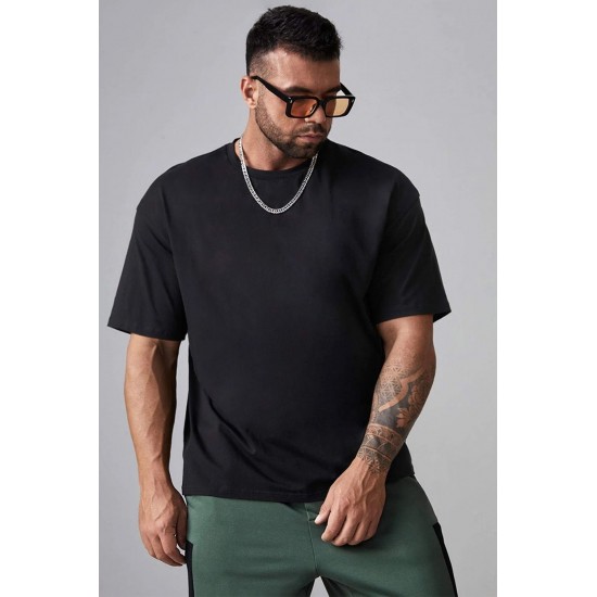 Black Men's Letter Printed Short Sleeve Oversized T-shirt