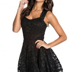 All Black Lace Party Skater Dress