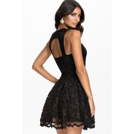 All Black Lace Party Skater Dress