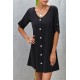 Black V Neck Button Front Roll up Tab Sleeve Dress