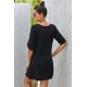 Black V Neck Button Front Roll up Tab Sleeve Dress