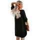 Black V Neck Button Front Roll up Tab Sleeve Dress