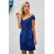 Blue Embroidered Off Shoulder Neck Cascading Mini Dress