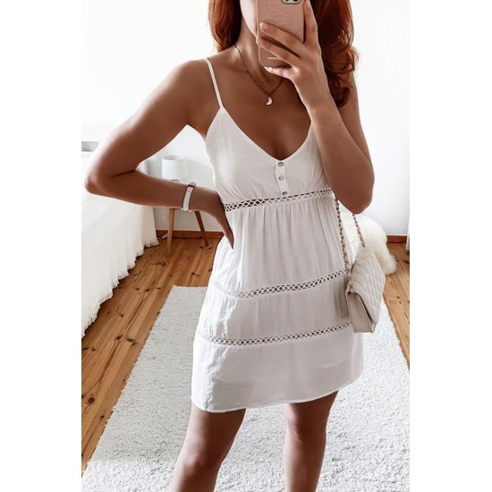 White Crochet Spaghetti Straps Mini Dress