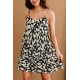 Pattern Printed Buttoned Spaghetti Strap A-line Cami Dress