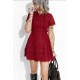 Red Lace Crochet Short Sleeve High Waist Mini Dress