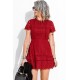 Red Lace Crochet Short Sleeve High Waist Mini Dress