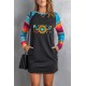 Mom Sunflower Print Striped Raglan Sleeve Shift Mini Dress