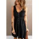 Black Buttons Sleeveless High Waist Mini Dress