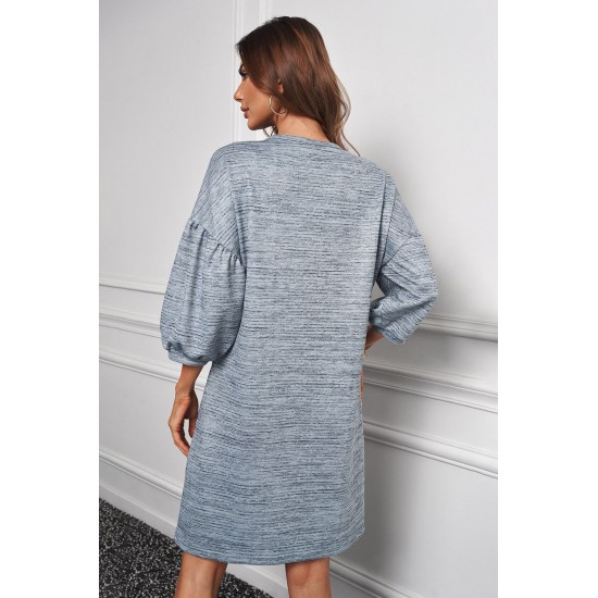 Grey Puff Sleeve Tunic Dress