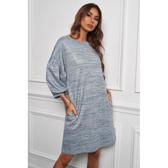 Grey Puff Sleeve Tunic Dress